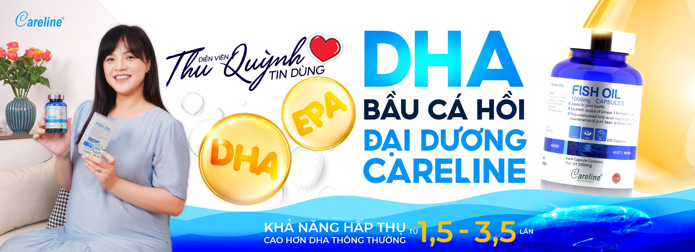 Diễn viên Thu Quỳnh tin dùng DHA bầu cá hồi Careline