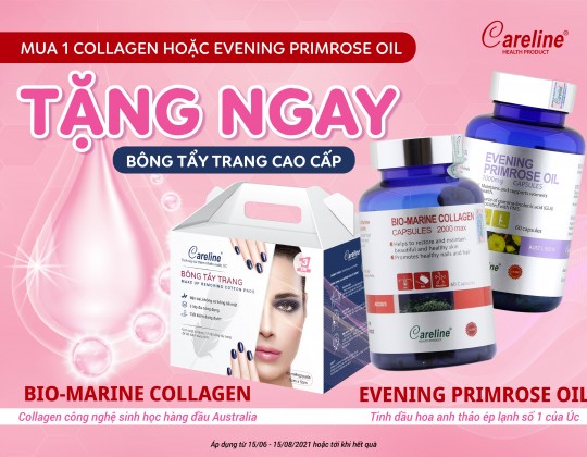TẶNG NGAY bông tẩy trang Careline cao cấp khi mua 1 Bio-Marine Collagen hoặc Tinh dầu hoa anh thảo