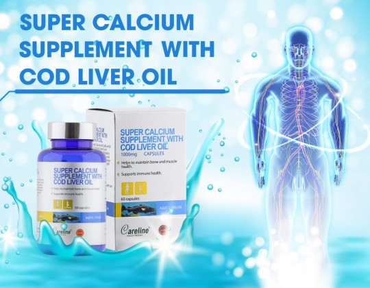 Viên uống canxi bổ sung dầu gan cá Super Calcium Supplement With Cod Liver Oil 1000mg - Cho hệ xương khớp và trí não luôn khỏe mạnh