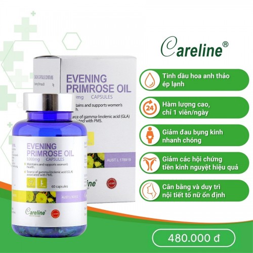 Careline Evening Primrose Oil 1000mg - Tinh dầu hoa anh thảo giúp giảm đau bụng kinh và các hội chứng tiền kinh nguyệt