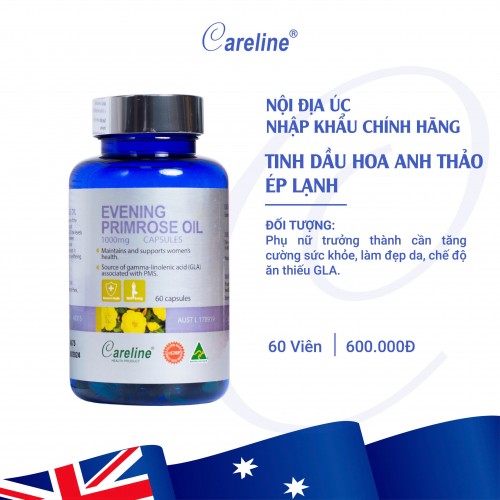 Tinh dầu hoa anh thảo ép lạnh Careline Evening Primrose Oil 1000mg - Vitamin nội tiết cho phụ nữ