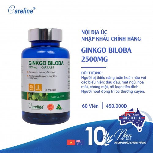 Careline Ginkgo Biloba 2500mg - Cải thiện sức khỏe trí não