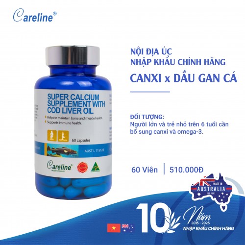 Viên uống canxi bổ sung dầu gan cá Super Calcium Supplement With Cod Liver Oil 1000mg