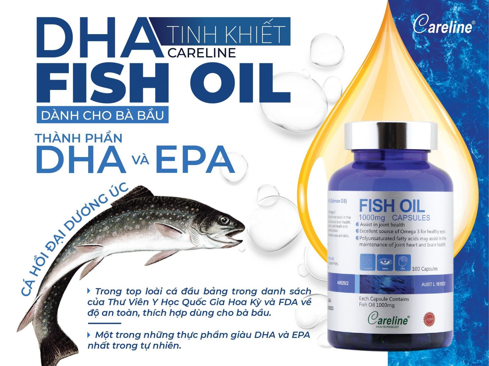 DHA cho bà bầu từ cá hồi Careline Fish Oil