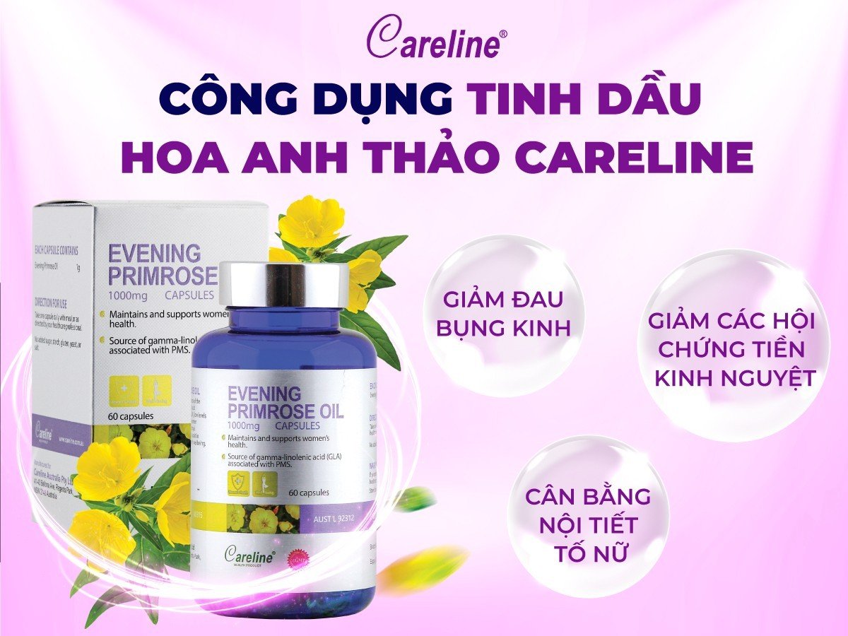 Careline Evening Primrose Oil 1000mg - Tinh dầu hoa anh thảo Úc giúp tăng cường sức khỏe da và nội tiết