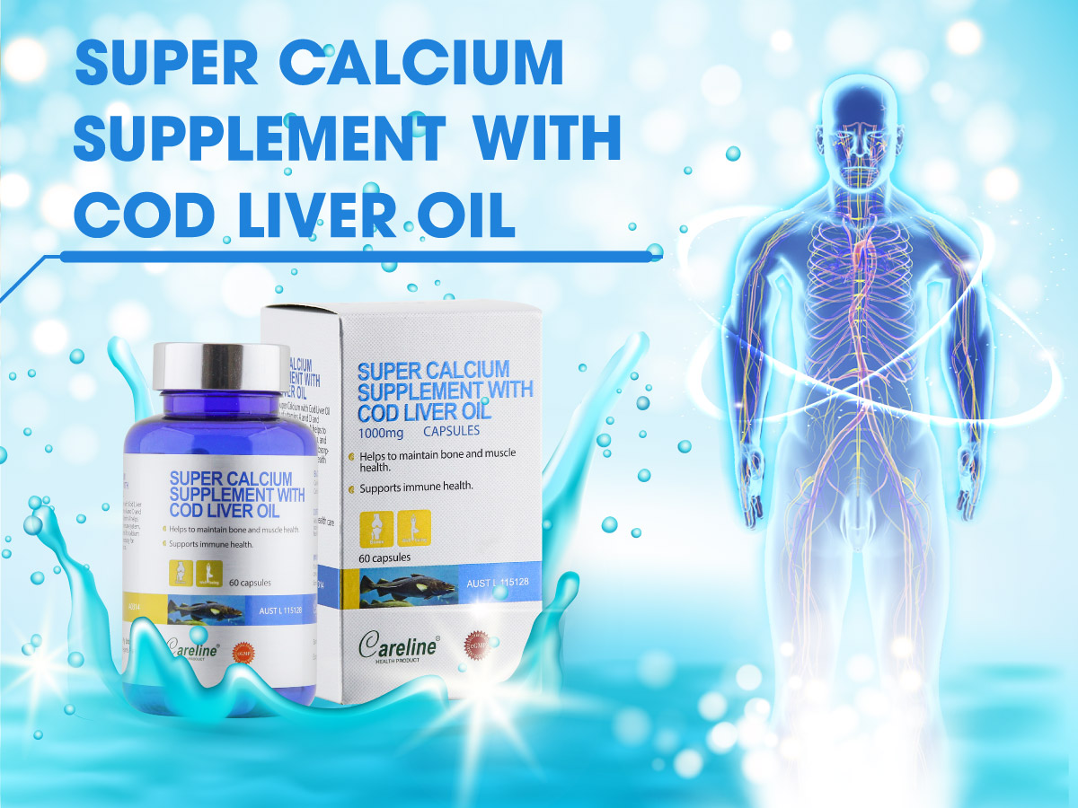 Viên uống canxi bổ sung dầu gan cá Super Calcium Supplement With Cod Liver Oil 1000mg